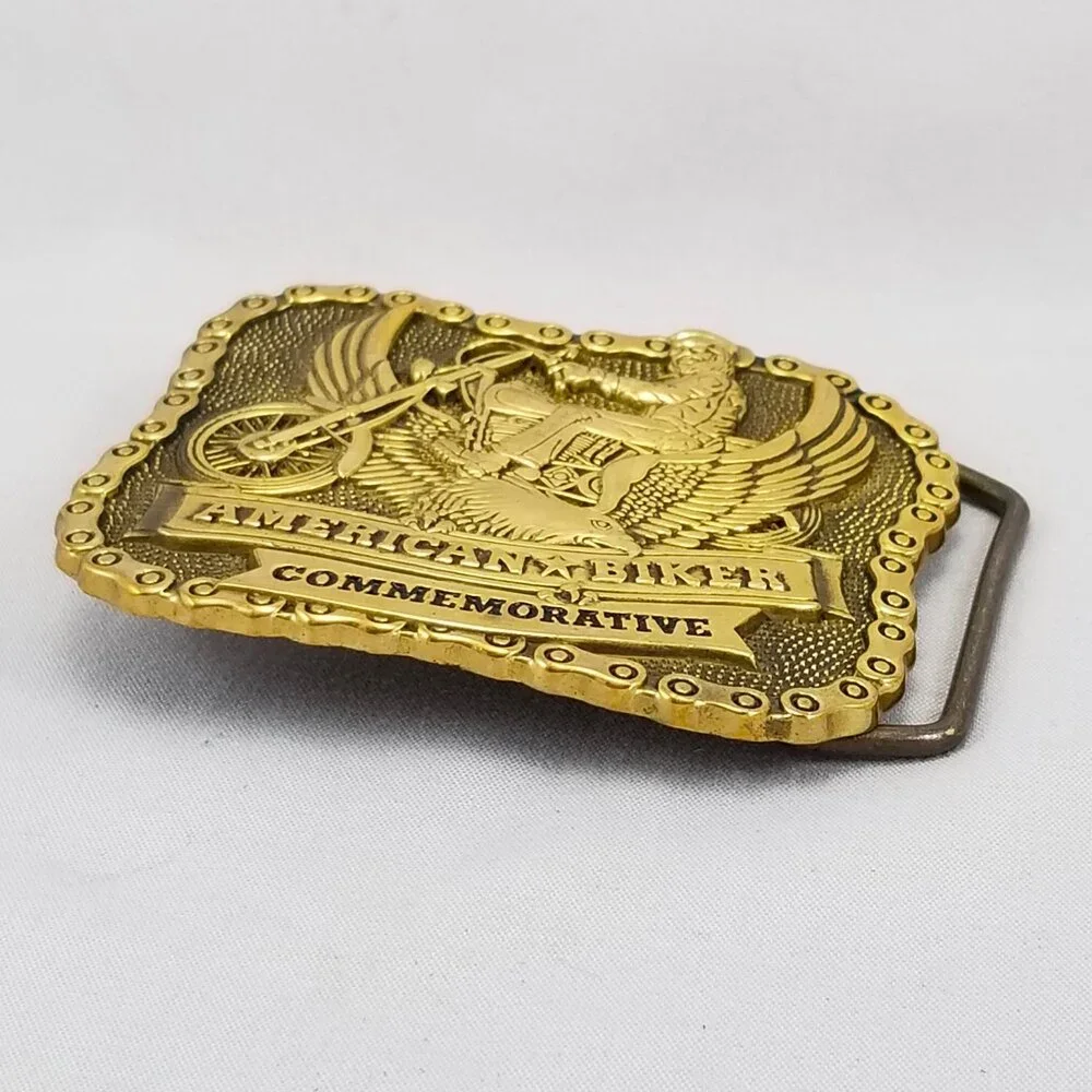 Vintage Belt Buckle 1984 Brass American Biker Commemorative USA Made By‎ Baron
